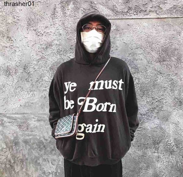 

men's hoodies designer sweatshirts kanyess rebirth foaming letter small fashion loose casual men women plush streetwear hoodie, Black