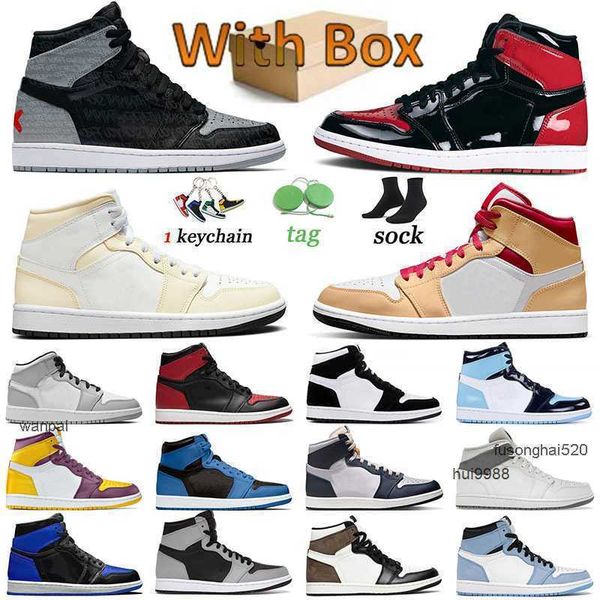 

with box jumpman 1 original og basketball shoes rebellionaire 1s sneakers bred patent paris white surfaces coconut milk university blue men, Black