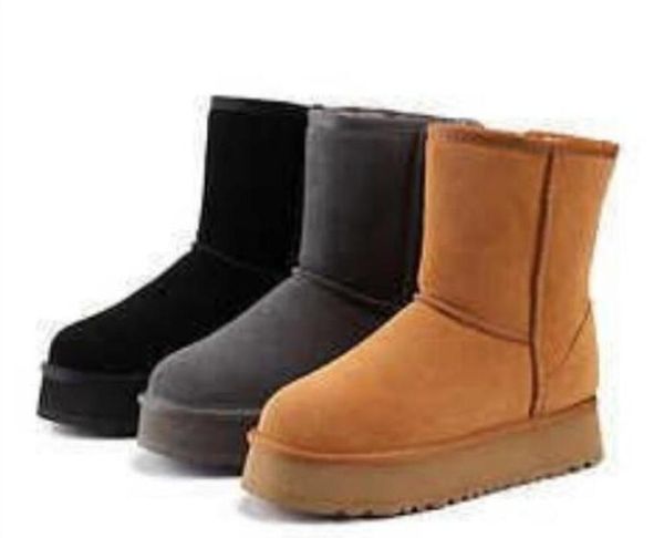 

women's platform cotton boots winter fashion girl genuine suede leather half thick bottom warm boots, Black