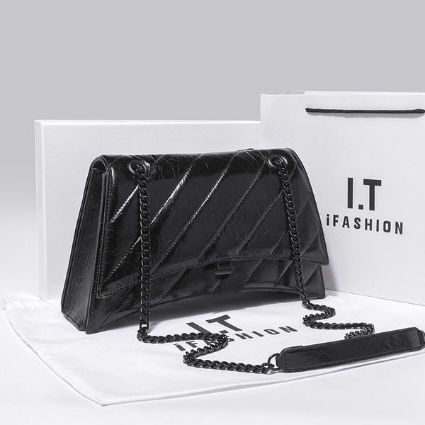 

women's luxury single shoulders bag senior leather pleated drill chain shoulder oblique span hourglass bags factory low price direct sa