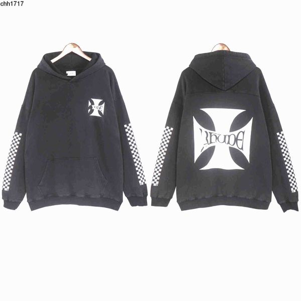 

high version rhude badges printed wash used high street hoodie, Black
