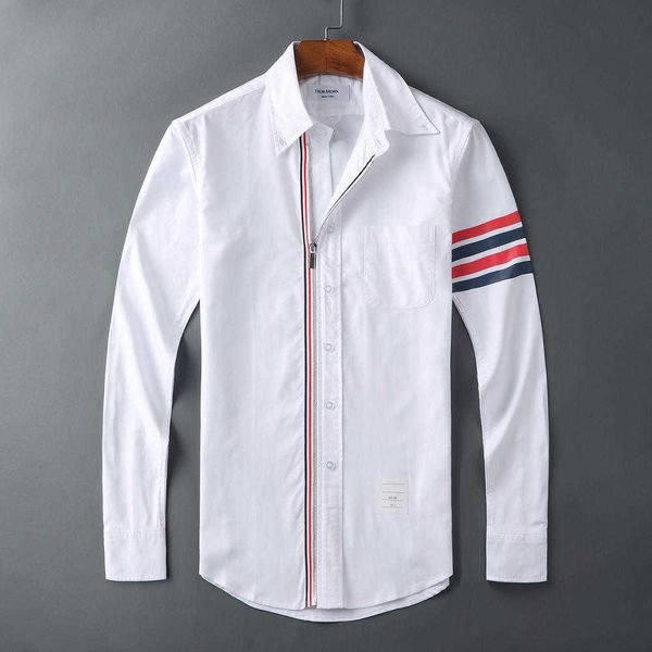 

luxury brand shirt thoms brownns designer shirts original quality tb brand shirt zipper new cardigan coat casual single sleeve stripe men an, White;black
