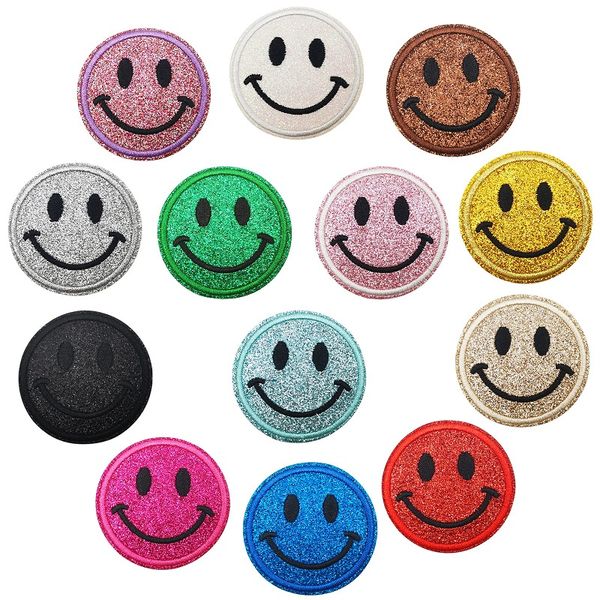 

notions cartoon embroidered patches iron on small smile patch for kids adults clothes shiny smiley face backpacks appliques diy accessories, Black