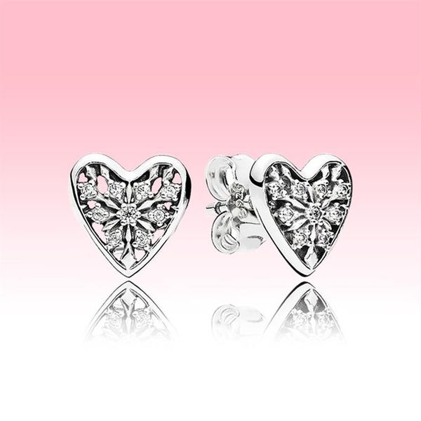 

love heart wedding stud earring cz diamond jewelry with original box for pandora 925 sterling silver heart-shaped earrings for wom207r, Golden;silver