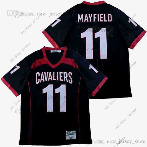 

american college football wear movie baker mayfield #11 black high school jersey red white custom diy design stitched college football jerse