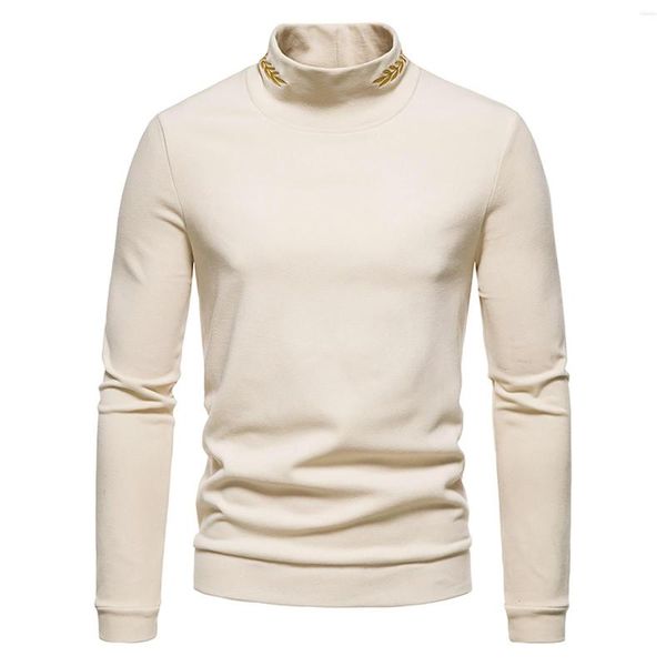 

men's t shirts 6 colors autumn and spring men sweatshirts long-sleeved high-necked leaf embroidery casual street party bottoming, White;black