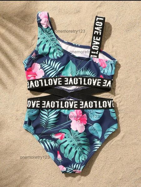 

ins girl one-pieces rainbow striped swimsuit tropical leaves designer suspender beachwear 8-14t girls bikinis kids summer comfortable swimwe, Black