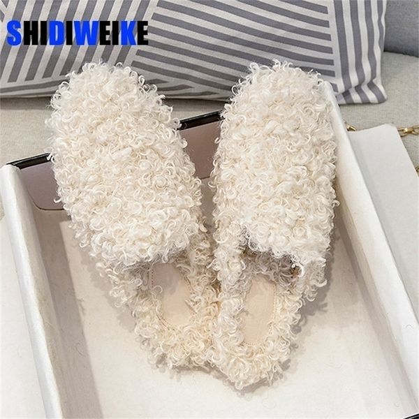 

slippers winter warm plush women's outdoor fur flats fashion design large size 41-44 muller shoes ad1131 221110, Black