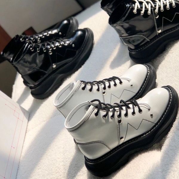 

new martin boots designer motorcycle boots short high heel shoes thick sole salix nail shining surface non slip round head rubber leather 34, Black