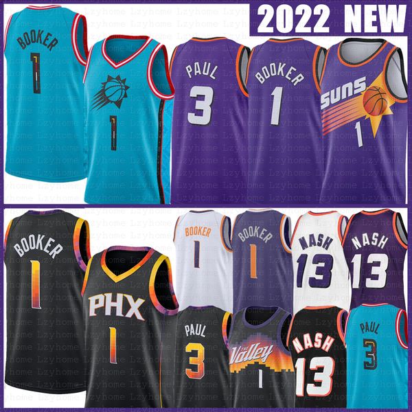 

college basketball wears devin booker chris paul basketball jerseys deandre ayton phoenixs sun steve nash charles barkley mikal bridges 2022, Black