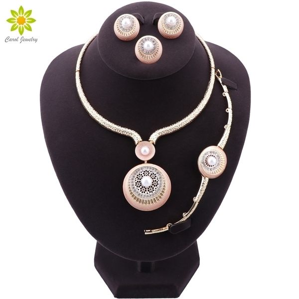 

wedding jewelry sets italian design dubai luxury gold plated set round necklace earrings ring bracelet party anniversary gifts 221109, Slivery;golden