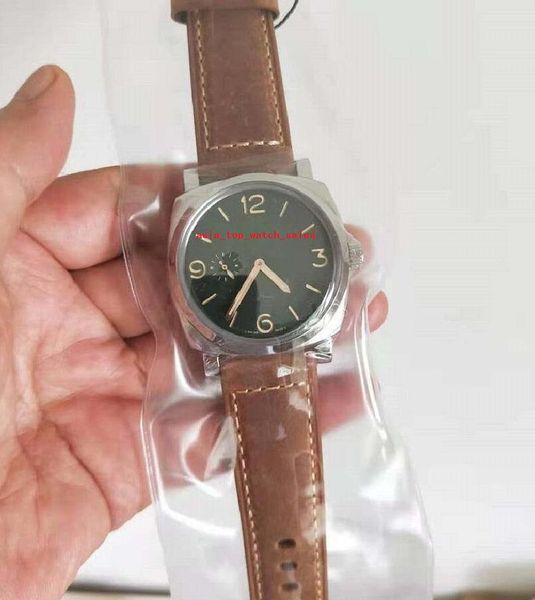 

classic style super v7 quality watches for men 47mm green dial 316l steel case luminous p.2555 automatic movement behind transparent leather, Slivery;brown