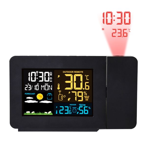 

projection clock digital weather station temperature humidity meter calendar double alarm table desk clock wireless sensor