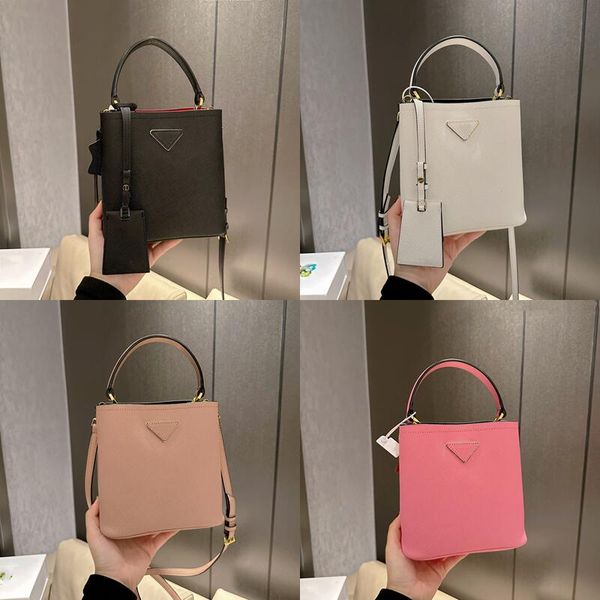 

designers lux small black panier handheld bucket bag white leather handbag pink soft sheep leather lining central pocket