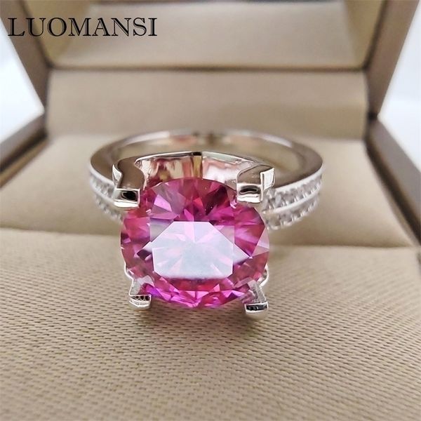 

solitaire ring luomansi classic 3ct pink vvs 9mm diamond tested 100% s925 silver women jewelry party gift 221109, Golden;silver