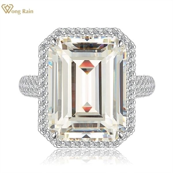 

solitaire ring wong rain classic 925 sterling silver vvs 3ex 10ct emerald cut simulated gemstone engagement women rings fine jewelry 221109, Golden;silver