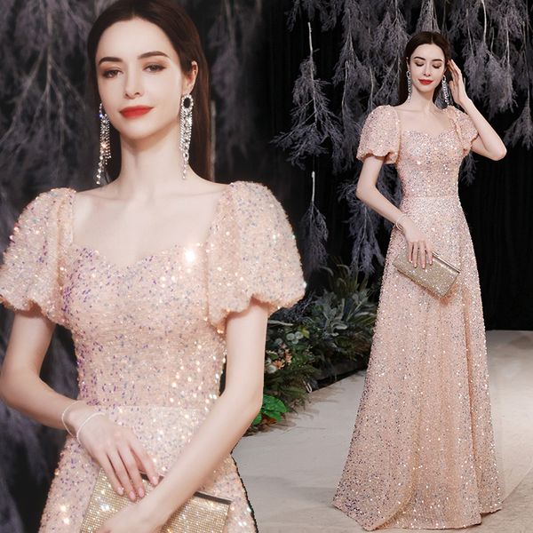 

luxury evening dresses bright pink sequins beads halter long sleeves prom dress formal party gowns custom made sweep train robe de marie, Black;red