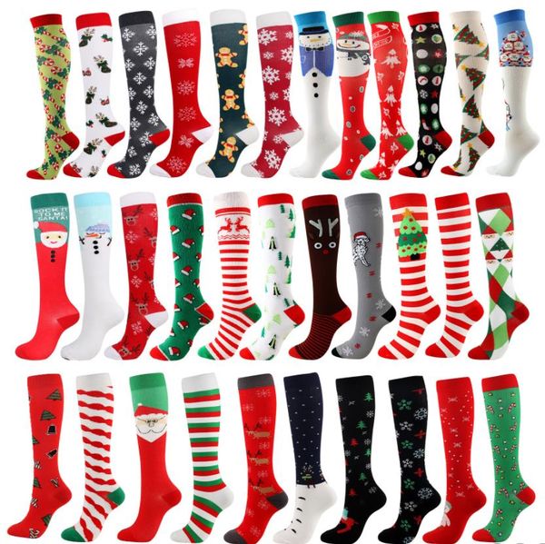 

christmas cotton compression knee socks holiday high stockings for running athletic circulation recovery travel socks women men funny xmas t, Black;white