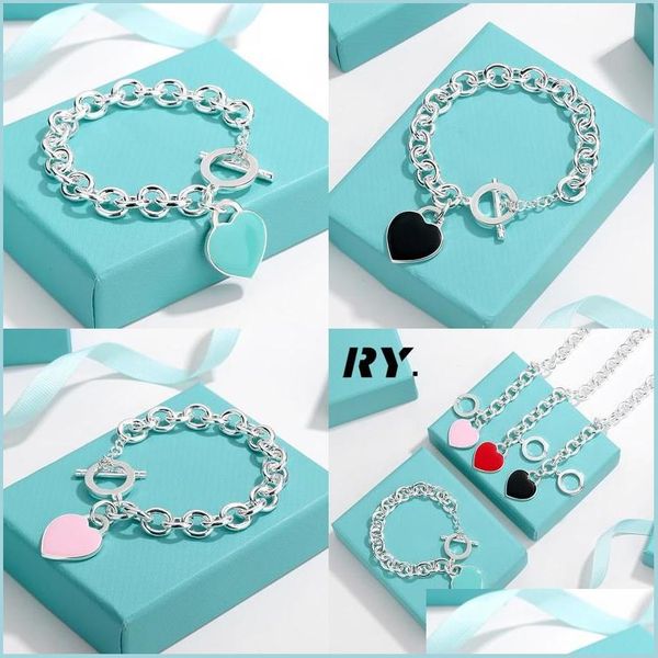 

charm bracelets charm bracelets needle enamel heart bracelet fine jewelry for women black blue pink red pseiras famous drop delivery dh6sx, Golden;silver