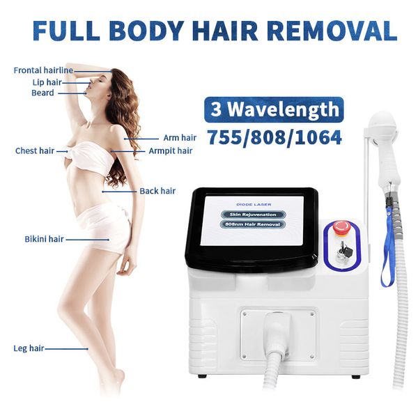 

2022 salon use 808nm diode laser machine for hair removal system skin rejuvenation 3 wavelengt 755 1064 808nm equipment, Black