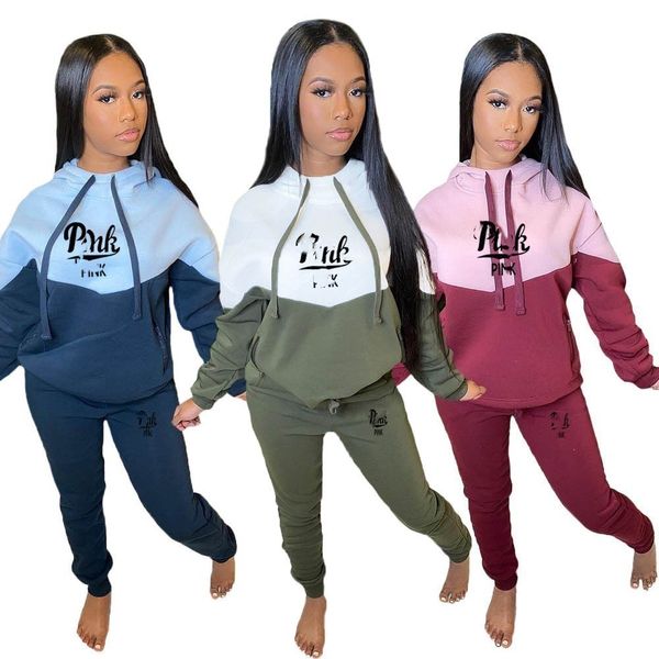 

designer brand women tracksuits jogger suit hoodies pants panelled two piece set pink print long sleeve sweatsuits leggings outfit casual sp, Gray