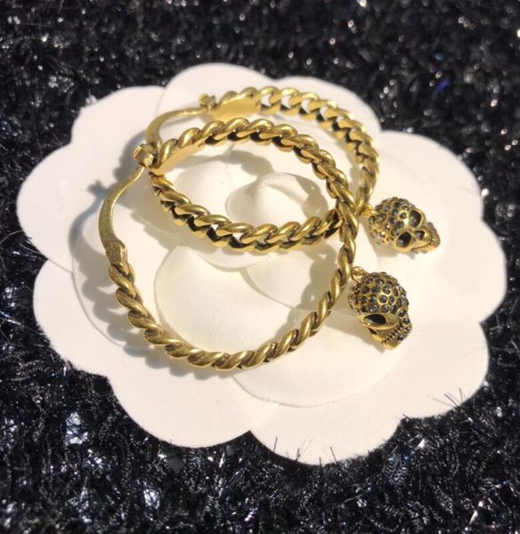 

punk vintage chain circle hoop earring gothic black diamond skeleton pendant dangle drop eardrop earrings women designer party anniversary j, Golden;silver