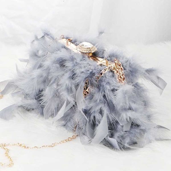 

new dinner bag diamond chain evening messenger turkey feather one shoulder