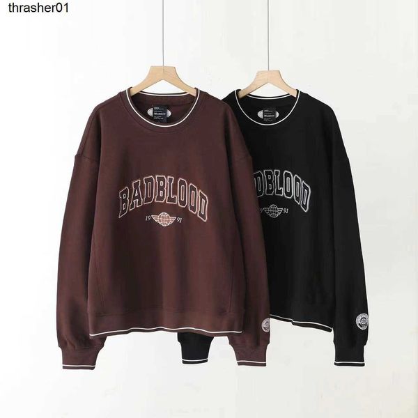 

men's hoodies designer sweatshirts fashion badbad color contrast letter embroidery loose casual round neck sweater streetwear hoodie, Black