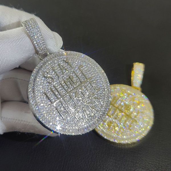 

2022 new fashion hip hop rap large round pendant necklace full bling zircon 18k real gold plated jewelry quality, Silver