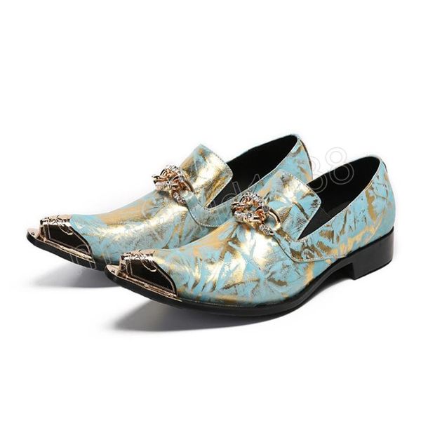 

genuine leather business dress mens shoes print trendy pointed toe wedding shoes metal flower hoop career work loafer shoe, Black
