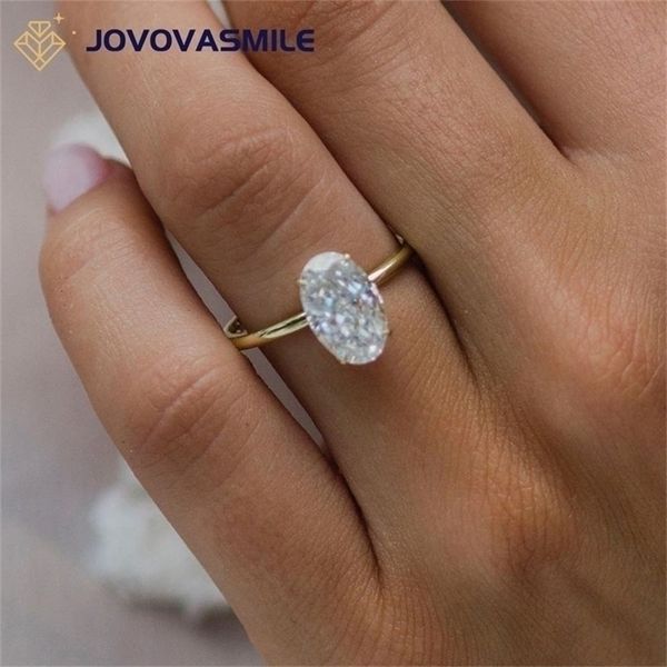 

solitaire ring jovovasmile gold rings 18k 3 center 11x7mm crushed ice hybrid oval cut moissante jewelry for women au750 221109, Golden;silver