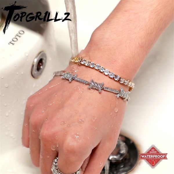 

charm bracelets rillz no fading 3mm5mm menswomen cubic zirconia waterproof tennis hip hop jewelry iced out 1 row charms 221109, Golden;silver