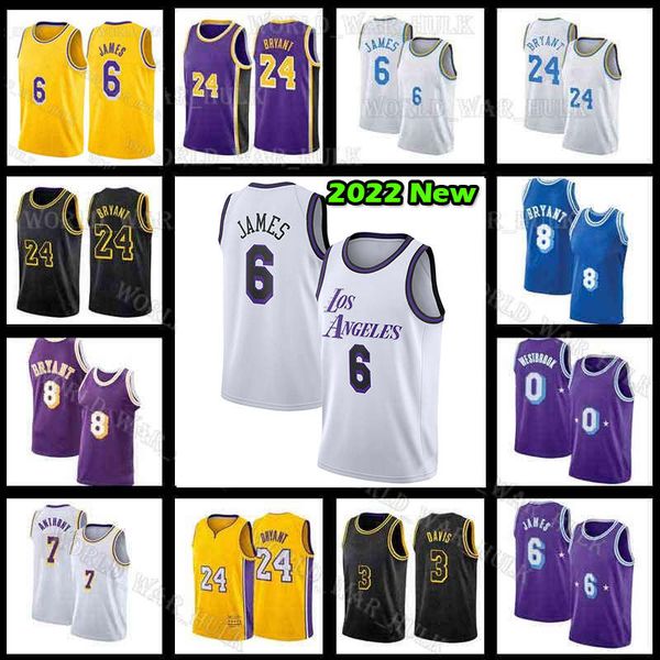 

2022 2023 lebron basketball jersey bryant james 0 6 23 7 russell westbrook carmelo anthony 8 davis city black mamba mens 22 los angeles lake, Black;red