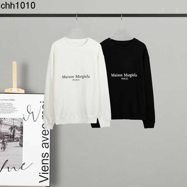 

designer winter new margiela flip embroidered letters mm6 versatile embossed letter print pullover crew neck sweatshirt, Black