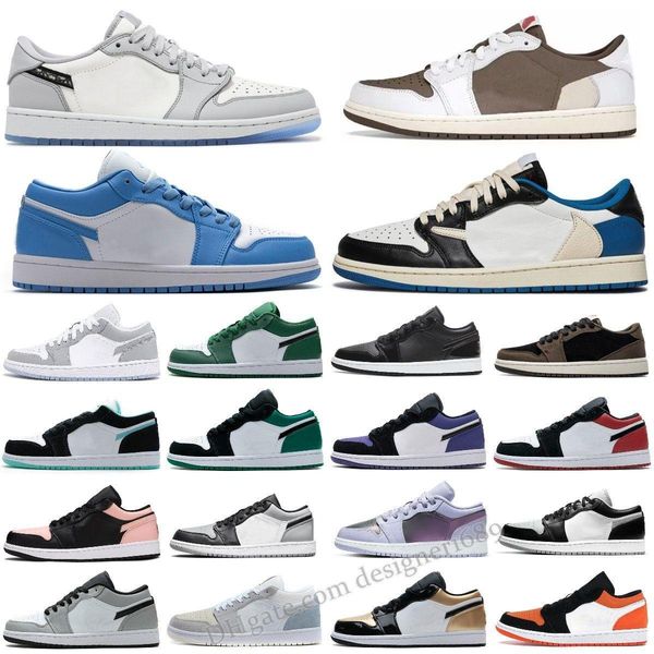 

basketball shoes outdoor sports sneakers low wolf grey university blue crimson smoky grey men women 1 1s travis mocha shadow all-star with b, Black