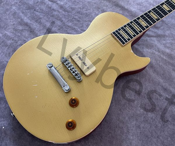 

electric guitar 6 strings only bridge p90 cream pickup relic parts and painting gold metalic natural brown back