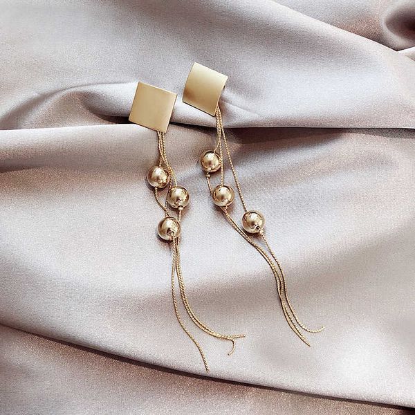 

925 silver needle south korea high sense new fashion long tassel temperament net red earrings female, Golden