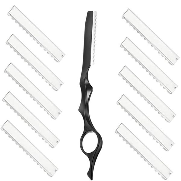 

1 pcs hair styling razor and 10pcs replacement stainless steel razors blades for salon home use