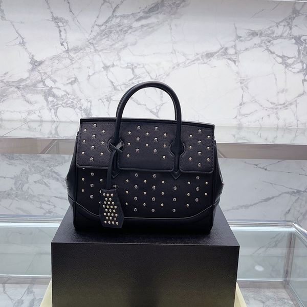 

rivet handbag fashion tote bag leather shoulder handbags crossbody bags wide weave shoulder strap quality shopping purse