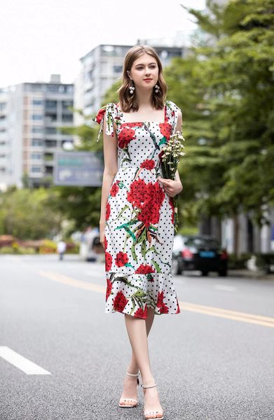 

dresses spring and summer new women's suspenders holiday printing lace up sleeveless fashion fishtail dress, Black