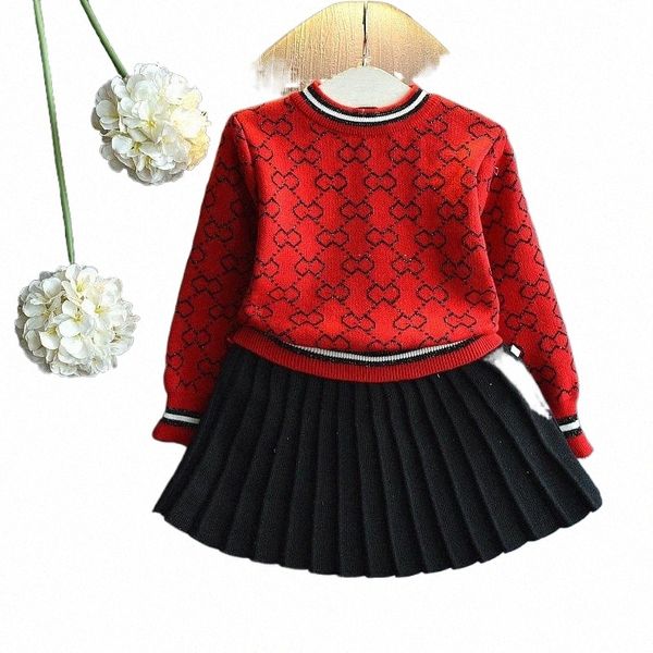 

girls winter clothing sets kids long sleeve sweater shirt skirt 2 piece suit spring outfits for clothes, White