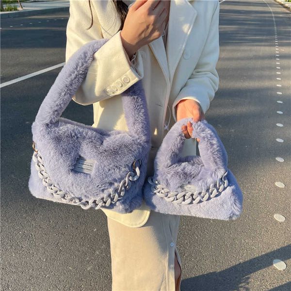 

plush acrylic chain wool handbag autumn and winter soft mesh red one shoulder women's bag