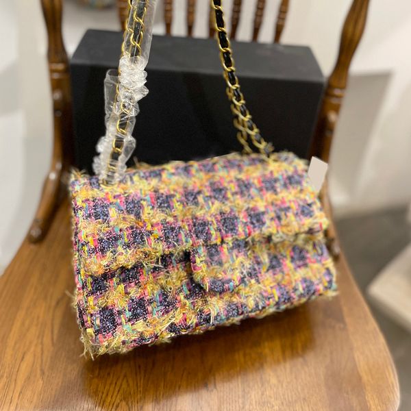 

womens tweed classic medium flap quilted rectangle bags multi pochette purse gold metal hardware turn lock matelasse chain crossbody shoulde