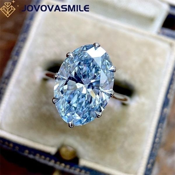 

solitaire ring jovovasmile blue 6carat oval cut vvs1 d color lab grown diamond 18k 14k yellow gold fine jewelry frete gratis 221109, Golden;silver