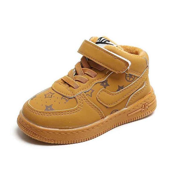 

2022 boys girls trendy high fleece lined skate board shoes autumn winter sneakers for preschool kids baby toddler hip hop sport shoe kjj, Black