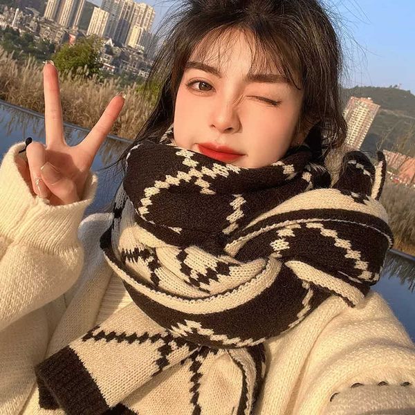 

warmth keeping check scarf female winter doublesided cashmere like scarf autumn and winter knitting thickened student dualuse shawl, Blue;gray