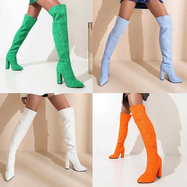 

over knee boots women 2022 new thick heel towel boot knee high boots, Black