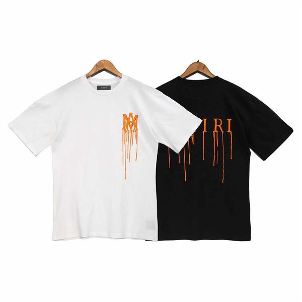 

22 new high street fashion brand amirs fluid am letter printed round neck loose short sleeve t-shirt for men and women202p, White;black