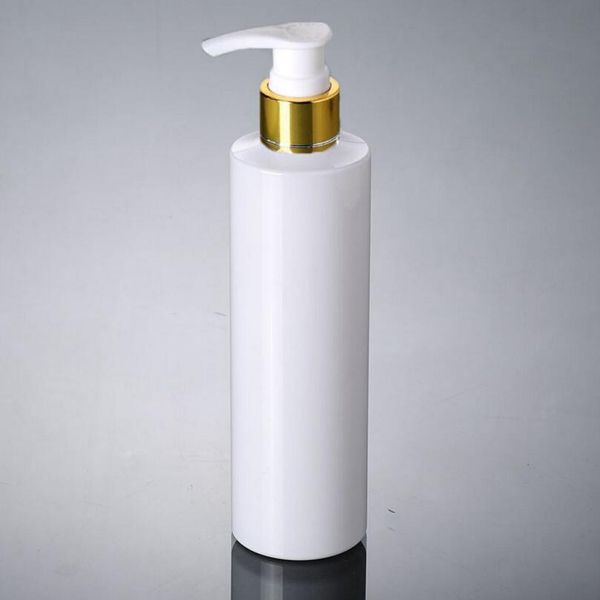 

200pcs 200ml empty pet white bottle with aluminum gold/silver screw pump new