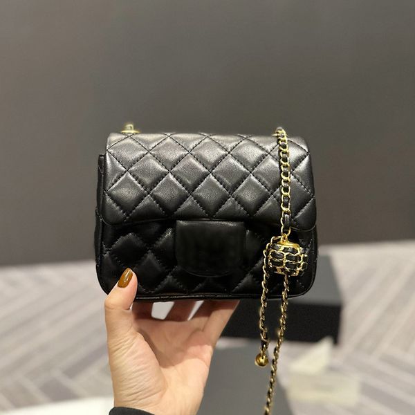 

17cm womnes classic mini flap quilted square bags crush hollow weave gold ball matelasse chain crossbody shoulder designer handbags with bac